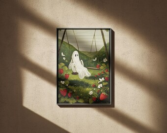 Printable Ghost Swinging Wall Art | Digital Download Ghost Art Prints | Halloween Ghost Swinging