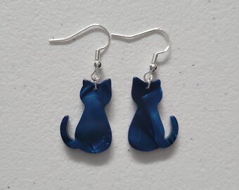 Cat Earrings | Acrylic Cats | Cat Jewelry | Blue Cats | Handmade