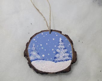 Christmas Tree Wood Slice Ornaments Hand Painted Original Art Christmas Tree Decoration