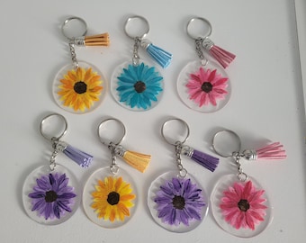 Sunflower Keychains Hand Painted Dual Sided