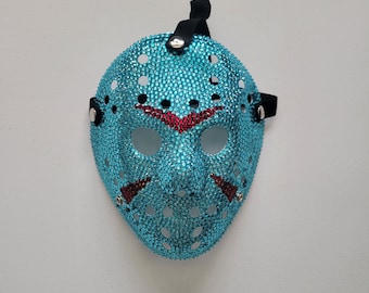 Jason Voorhees Mask Teal Hand Jeweled Original Art Friday The 13th