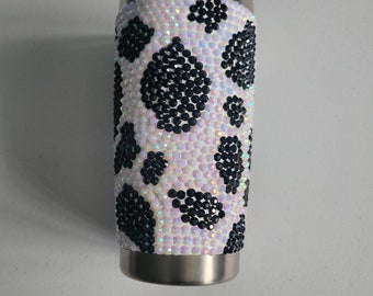 Cow Print Hand Jeweled 20 oz Stainless Steel Tumbler | Black and White | Cow Print Lover | Hot and Cold Drinks