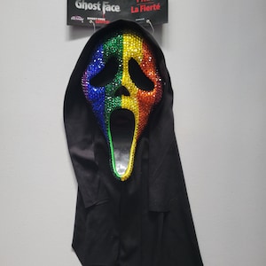 Ghostface Scream Mask Hand Jeweled Original Art Rainbow Pride