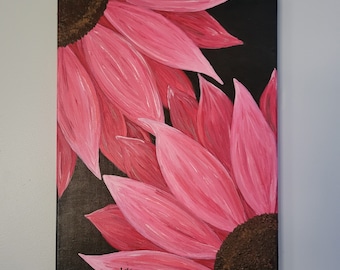 Pink Sunflower Painting On Canvas Original Art Acrylic Flower Wall Art