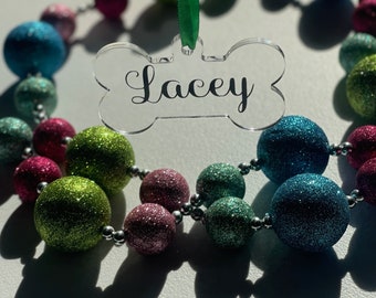 Dog Bone Ornament Personalized Custom Dog Name Original Art Clear Acrylic Ornament Christmas Ornament