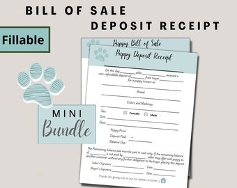 子犬預かり金/売買契約書フォーム、引き取り時に現金のみ、編集可能な子犬預かり金領収書フォーム、犬のブリーダーフォーム、子犬売買契約書