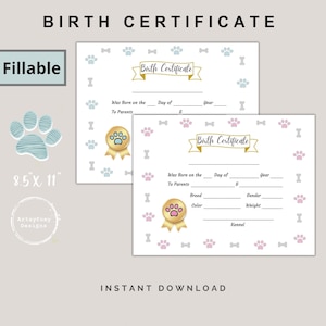 Geboorteakte puppy invulbaar, geboorteakte mannelijke puppy, geboorteakte vrouwelijke puppy