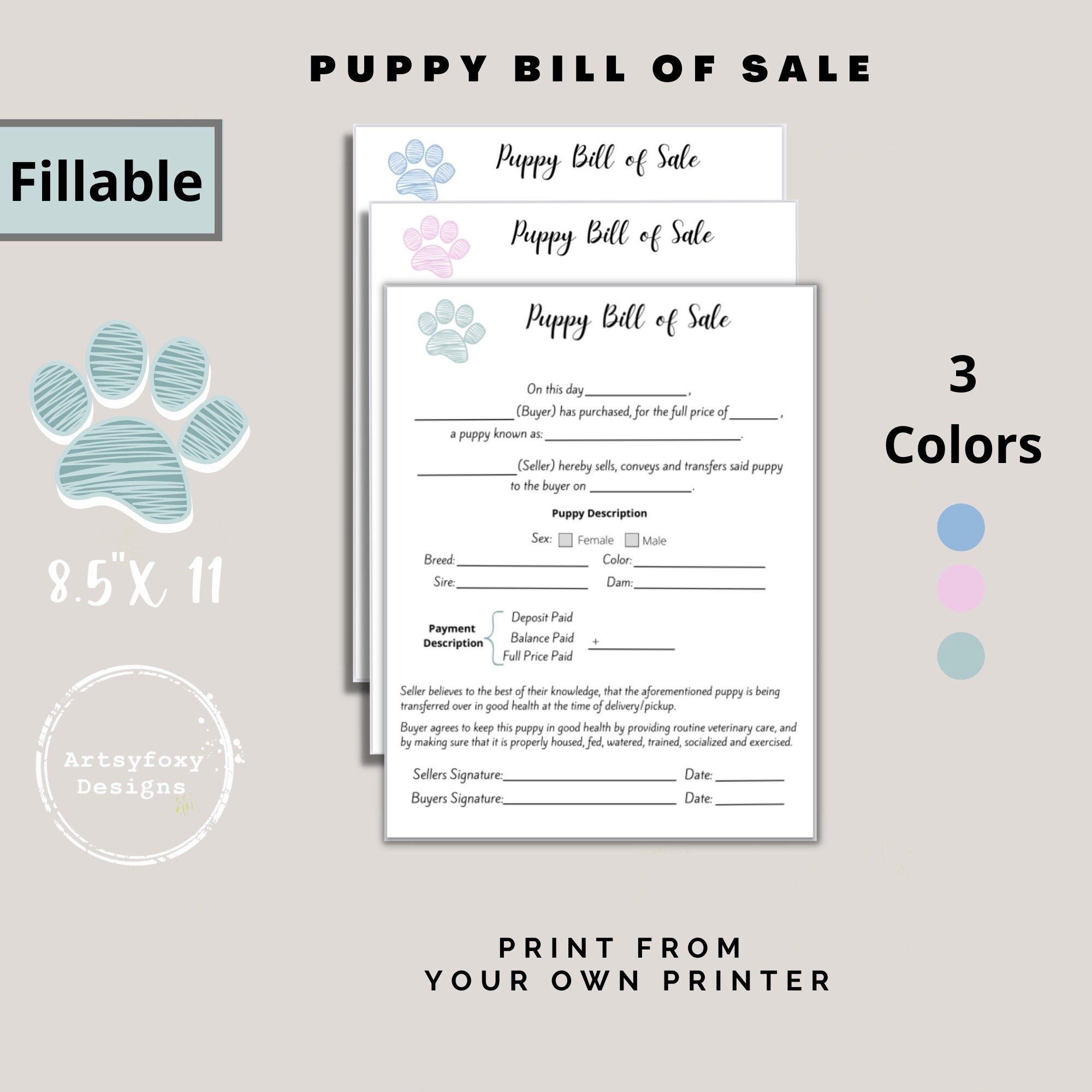 Puppy Bill of Sale Editable Puppy Bill of Sale Dog Breeder Etsy