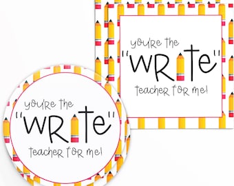 You're the "Write" Teacher for Me! 2x2" Tag with Pencil Pattern | Printable | Instant Download | Back to School | Cookie Tag