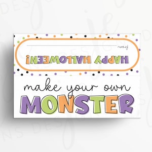 Make Your Own Monster 6.5x4&quot; Halloween Bag Topper Printable | Instant Download | Build Your Own | Gift | Party Favor | Game