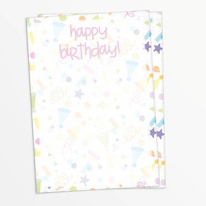 Joyeux anniversaire ! Carte à biscuits 3,5 x 5 po. rose avec motif confettis pastel | Imprimable | Téléchargement instantané | HBD