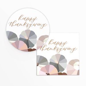 Happy Thanksgiving 2x2&quot; Tag with Multicolor Pumpkins and Calligraphy | Printable | Instant Download | Fall | Autumn | Cookie Tag
