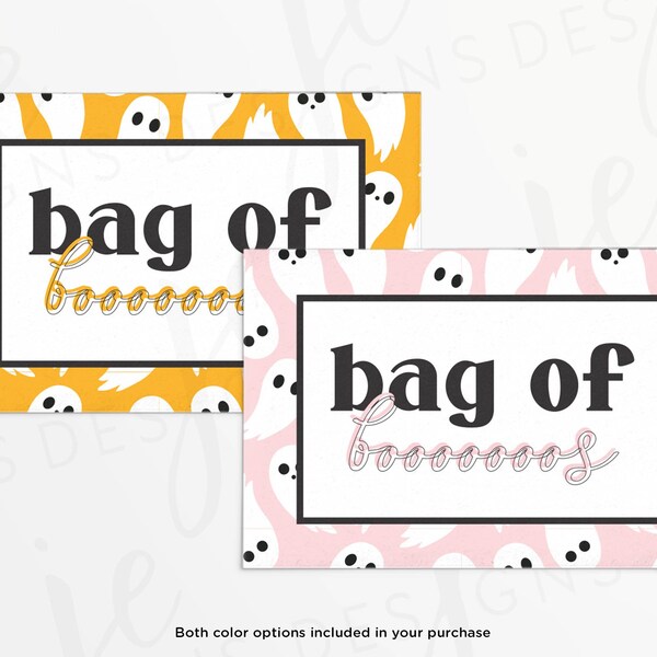 Bag of Boos 2x3" Tag in Pink and Orange and Ghost Pattern | Printable | Instant Download | Fall and Autumn | Cookie Card | Cookie Tag