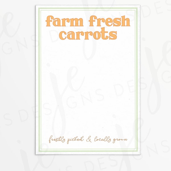 Farm Fresh Carrots 3.5x5" Mini Cookie Card | Cookie Printable | Instant Download | Easter | Freshly Picked | Locally Grown
