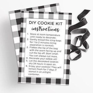 Generic DIY Cookie Kit Instructions 3.5x5&quot; Card with Black & White Gingham | Printable | Instant Download