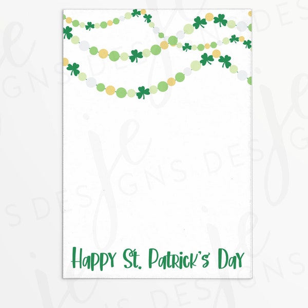 Happy St. Patrick's Day 3.5x5" Mini Cookie Card | Clover Garland | Cookie Printable | Instant Download | Patricks