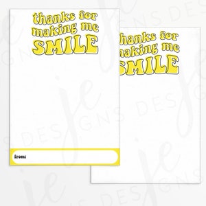 Thank You For Making Me SMILE 3.5x5&quot; Mini Cookie Card | Retro Groovy Yellow | Printable | Instant Download | School | Teacher Appreciation