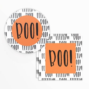 Boo! Eek! 2x2&quot; &quot;Happy Halloween!&quot; Tag with Seamless Pattern | Printable | Instant Download