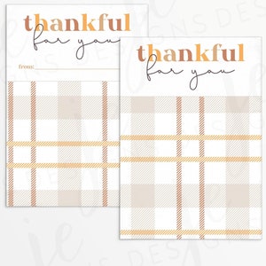 Danksagung 'Thankful For You' 3,5x5" Mini Cookie Karte mit Karomuster und optionaler From Line zum Verschenken | Druckbar | Sofort Download