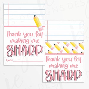 Danke für die Herstellung mich scharf 3x2"" Geschenkanhänger mit Bleistift & liniertem Papier Muster | Druckbar | Sofortiger Download | Schule | Lehrer Wertschätzung