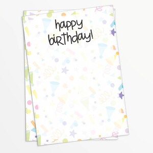 Joyeux anniversaire ! Carte à biscuits 3,5 x 5 po. en noir avec motif confettis pastel | Imprimable | Téléchargement instantané | HBD