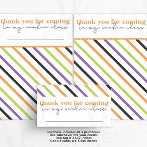 Cookie Class Thank You 3.5x2&quot; Tag and 3.5x5&quot; Mini Cookie Card | Halloween | Traditional | Stripes | Printable | Instant Download
