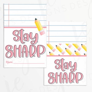 Stay Sharp 3x2" Gift Tag with Pencil & Lined Paper Pattern | Printable | Instant Download | School | Teacher Appreciation | Student Gift