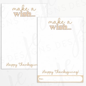 Thanksgiving-draagbeen "Make A Wish" Minikoekjeskaart van 3,5 x 5" met optioneel uit regel om cadeau te doen | Afdrukbaar | Direct downloaden