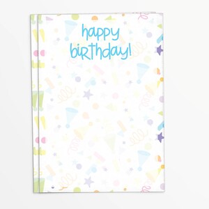 Joyeux anniversaire ! Carte à biscuits de 3,5 x 5 po. en bleu avec un motif de confettis pastel | Imprimable | Téléchargement instantané | HBD