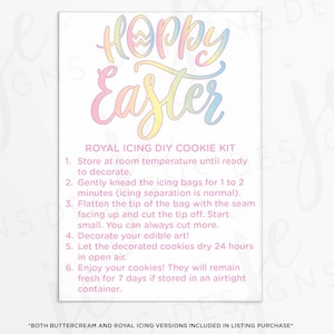 Hoppy Easter Royal Icing and Buttercream DIY Cookie Kit Instructies 3,5 x 5" kaart in pastel regenboog | Afdrukbaar | Direct downloaden | Pasen