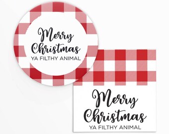 Home Alone Merry Christmas Ya Filthy Animal 2x2" Cookie Tag with Red Gingham | Printable | Instant Download | Holiday | Christmas