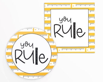 You Rule! 2x2" Tag with Yellow Ruler Pattern | Printable | Instant Download | Back to School | Cookie Tag