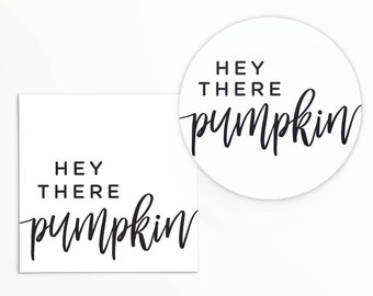 Hey There Pumpkin Black and White 2x2&quot; Tag | Printable | Instant Download | Fall and Autumn | Cookie Tag