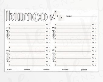 Bunco Score Card Printable | Basic Score Sheet | Instant Download