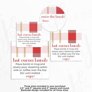 Etiquetas con instrucciones para hacer bombas de chocolate caliente en 3 tamaños: 2 x 2, 2,5 x 2,5 y 3 x 3 / Bombas de chocolate caliente / Imprimibles / Descarga instantánea