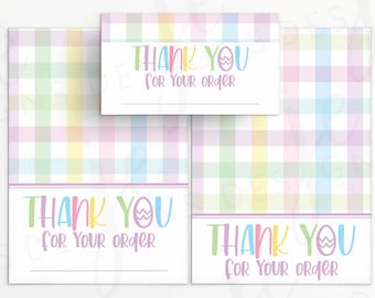 Thank You for Your Order 3.5x5" Mini Cookie Card and 3.5x2" Bag Tag | Rainbow Plaid Gingham | Cookie Printable | Instant Download | Easter