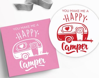 Étiquettes carrées et circulaires You Make Me A Happy Camper 2 x 5 cm | Imprimable | Téléchargement immédiat