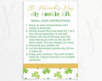 St. Patrick's Day Royal Icing & Buttercream DIY Cookie Kit Instructions 3.5x5" Card | Green Clovers | Printable | Instant Download