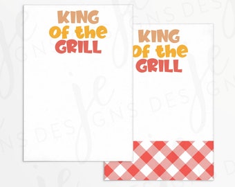 King of the Grill 3.5x5" Mini Cookie Cards with Red Picnic Gingham Pattern | Father's Day | Printable | Instant Download | Fathers Day