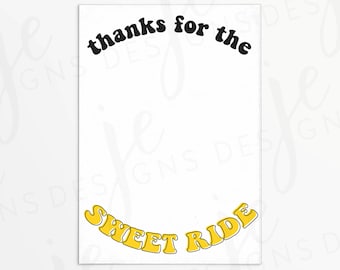 Thanks for the Sweet Ride 3.5x5" Mini Cookie Card for School Bus Drivers | End of School | Carpool | Cookie Printable | Instant Download