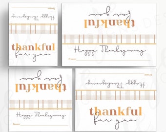 Thanksgiving Generische 'Thankful For You' Leckerlibeutel in 4 Größen mit Karomuster | Cookie Printable | Sofort Download