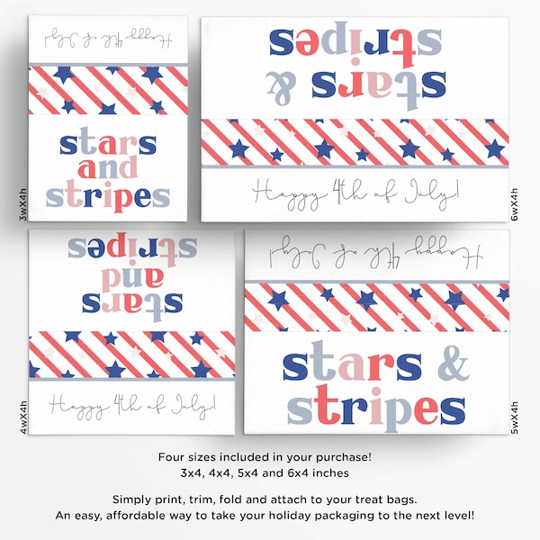 Stars and Stripes Treat Bag Toppers in 4 Sizes | July 4th | Fourth of July | Independence Day | Printable | Instant Download