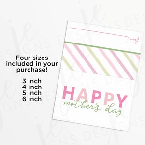 Adorno para bolsa de regalo con el mensaje "Feliz Día de la Madre" en 4 tamaños / Diseño de fuente simple / Letras en rosa y verde / Imprimible / Descarga instantánea / Día de la Madre