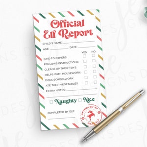 Afdrukbare officiële rapportkaart voor Noordpoolelf | Vakantie-elf | Elfenideeën | Digitale directe download | Kerstmis | Activiteiten