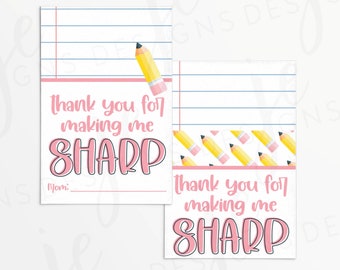 Thank You For Making Me Sharp 3x2" Gift Tag with Pencil & Lined Paper Pattern | Printable | Instant Download | School | Teacher Appreciation