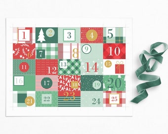 Printable Modern 25-Day Christmas Advent Calendar | Christmas Countdown | Tags | Stickers | Instant Download | Merry Christmas | Holiday