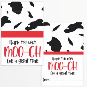 Teacher Appreciation &quot;Thank You Very Moo-ch For a Great Year&quot; 3x2&quot; Tag with Cow Hyde Pattern | Printable | Instant Download