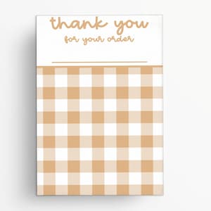 Thank You For Your Order 3.5x5&quot; Cookie Card with Brown Gingham | Printable | Instant Download | Fall and Autumn | Cookie Tag | Thanksgiving