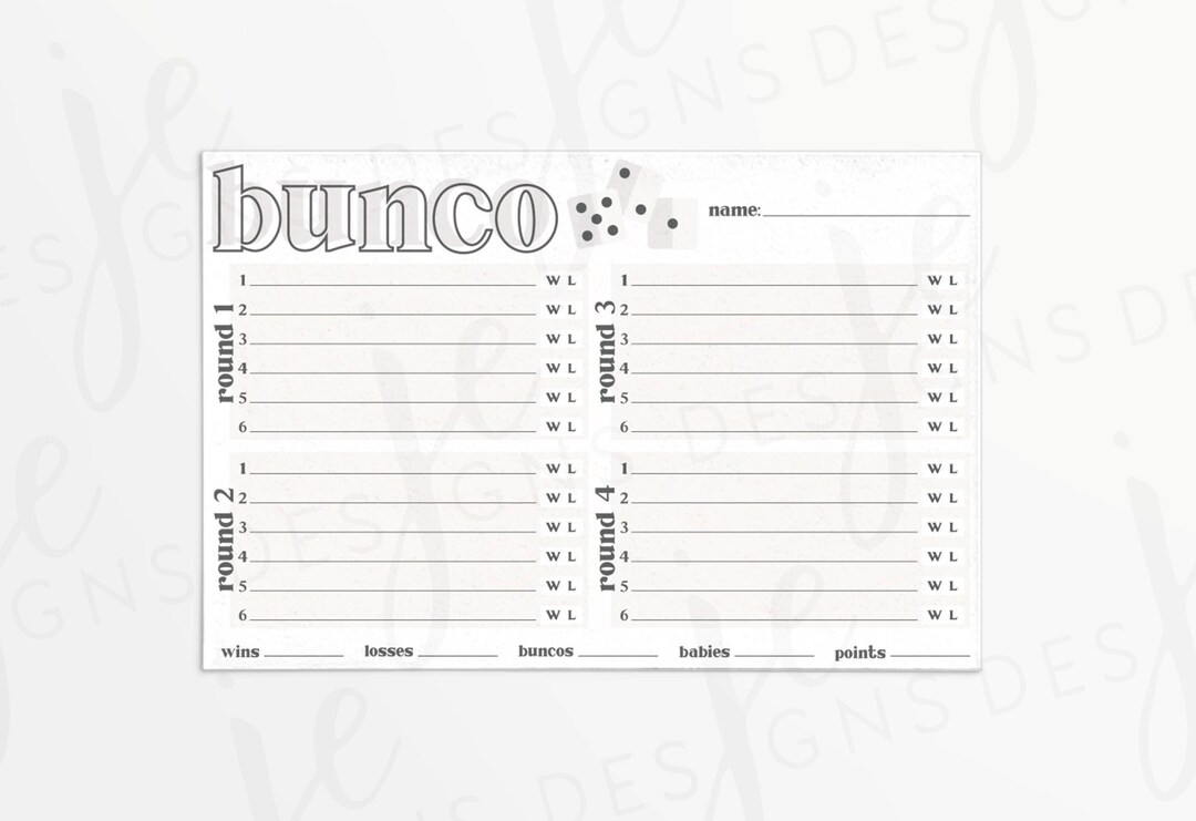 Bunco Score Card Printable | Basic Score Sheet | Instant Download - Etsy