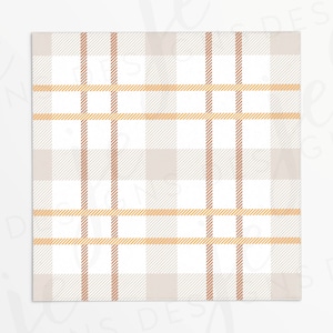 Puede incluir: Un fondo cuadrado blanquecino con un patrón de cuadros. El diseño de cuadros presenta una cuadrícula de líneas beige y marrón claro sobre un fondo blanco y beige claro. Las líneas están espaciadas uniformemente, creando un patrón clásico y neutro.